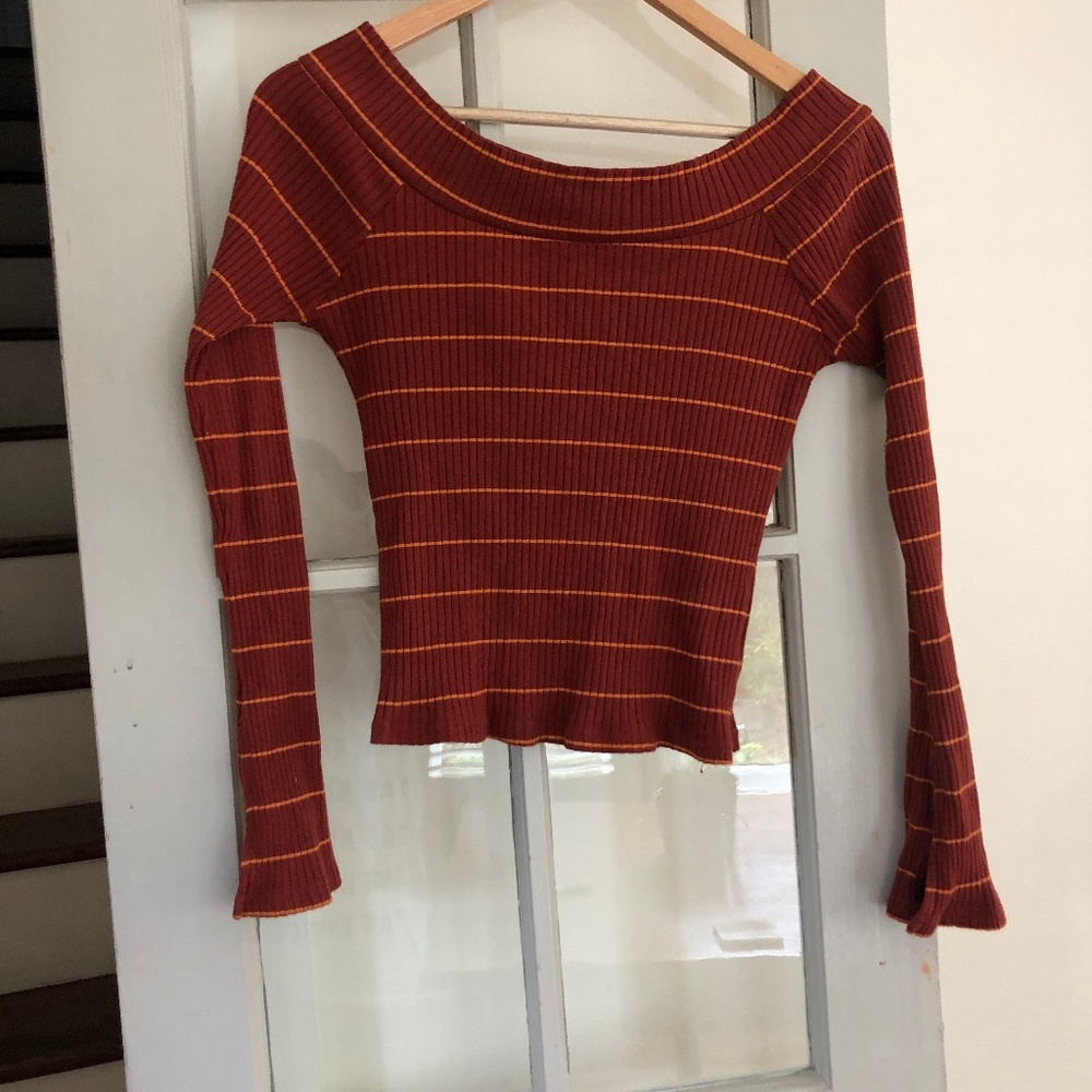 Silence + Noise off the shoulder orange sweater